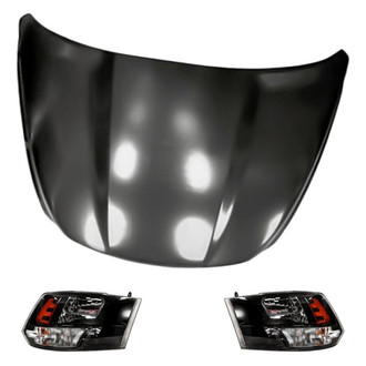 Replacement - 3-Piece Kit (Driver and Passenger Side Headlights, Hood Panel) (CAPA Certified)