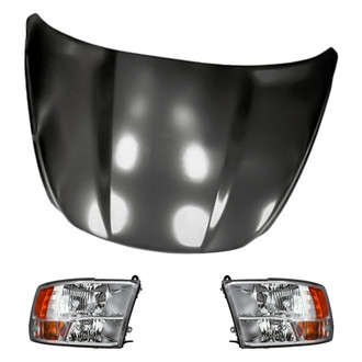 Replacement - 3-Piece Kit (Driver and Passenger Side Headlights, Hood Panel) (CAPA Certified)