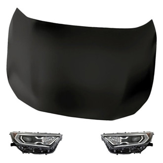 Replacement - 3-Piece Kit (Driver and Passenger Side Headlight Lenses and Housings, Hood Panel) (Standard Line)