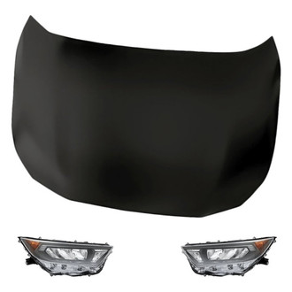 Replacement - 3-Piece Kit (Driver and Passenger Side Headlight Lenses and Housings, Hood Panel) (Standard Line)