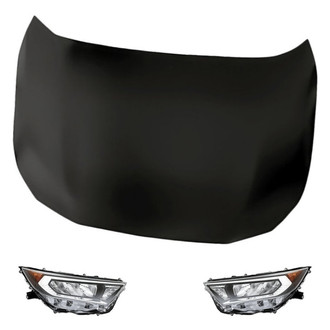 Replacement - 3-Piece Kit (Driver and Passenger Side Headlight Lenses and Housings, Hood Panel) (Standard Line)