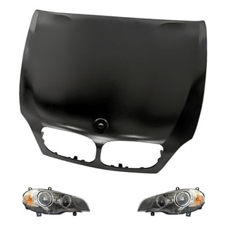 Replacement BNDL-219461 - 3-Piece Kit (Driver and Passenger Side Headlight Lenses and Housings, Hood Panel) (Standard Line)