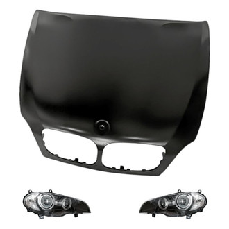 Replacement - 3-Piece Kit (Driver and Passenger Side Headlight Lenses and Housings, Hood Panel) (Standard Line)
