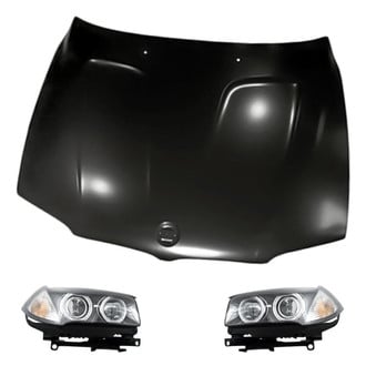 Replacement - 3-Piece Kit (Driver and Passenger Side Headlight Lenses and Housings, Hood Panel) (Standard Line)