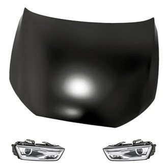 Replacement - 3-Piece Kit (Driver and Passenger Side Headlight Lenses and Housings, Hood Panel) (Standard Line)