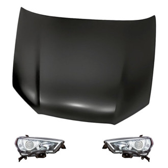Replacement - 3-Piece Kit (Driver and Passenger Side Headlight Lenses and Housings, Hood Panel) (Standard Line)