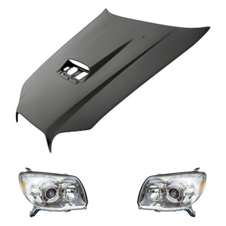 Replacement - 3-Piece Kit (Driver and Passenger Side Headlight Lenses and Housings, Hood Panel) (Standard Line)