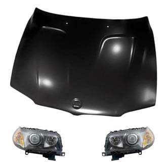 Replacement - 3-Piece Kit (Driver and Passenger Side Headlight Lenses and Housings, Hood Panel) (Standard Line)