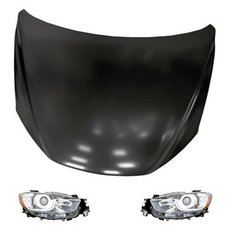 Replacement BNDL-219562 - 3-Piece Kit (Driver and Passenger Side Headlight Lenses and Housings, Hood Panel) (Standard Line)