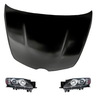 Replacement - 3-Piece Kit (Driver and Passenger Side Headlight Lenses and Housings, Hood Panel) (Standard Line)