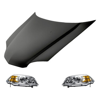 Replacement - 3-Piece Kit (Driver and Passenger Side Headlight Lenses and Housings, Hood Panel) (Standard Line)