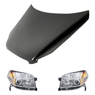 Replacement - 3-Piece Kit (Driver and Passenger Side Headlight Lenses and Housings, Hood Panel) (Standard Line)