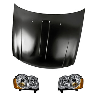 Replacement - 3-Piece Kit (Driver and Passenger Side Headlight Lenses and Housings, Hood Panel) (Standard Line)