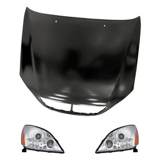 Replacement - 3-Piece Kit (Driver and Passenger Side Headlight Lenses and Housings, Hood Panel) (Standard Line)