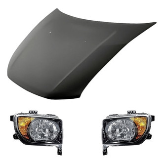 Replacement BNDL-219648 - 3-Piece Kit (Driver and Passenger Side Headlight Lenses and Housings, Hood Panel) (Standard Line)