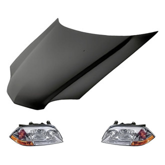Replacement - 3-Piece Kit (Driver and Passenger Side Headlight Lenses and Housings, Hood Panel) (Standard Line)