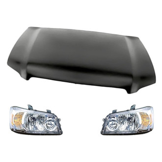 Replacement - 3-Piece Kit (Driver and Passenger Side Headlight Lenses and Housings, Hood Panel) (Standard Line)