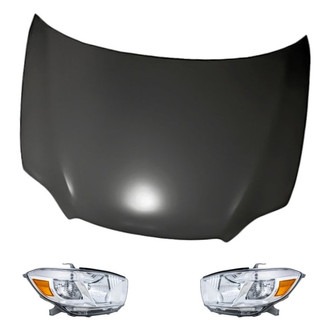 Replacement - 3-Piece Kit (Driver and Passenger Side Headlight Lenses and Housings, Hood Panel) (Standard Line)