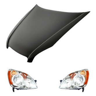 Replacement - 3-Piece Kit (Driver and Passenger Side Headlight Lenses and Housings, Hood Panel) (Standard Line)