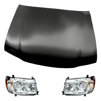 Replacement - 3-Piece Kit (Driver and Passenger Side Headlight Lenses and Housings, Hood Panel) (Standard Line)