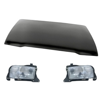 Replacement - 3-Piece Kit (Driver and Passenger Side Headlight Lenses and Housings, Hood Panel) (Standard Line)