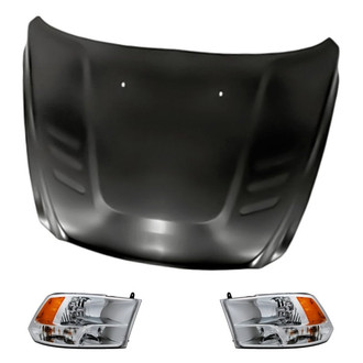 Replacement - 3-Piece Kit (Driver and Passenger Side Headlight Lenses and Housings, Hood Panel) (Standard Line)
