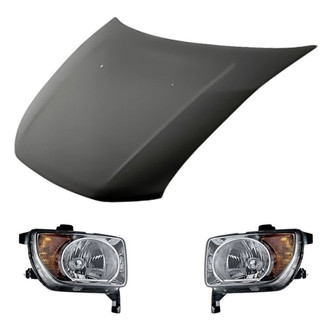 Replacement - 3-Piece Kit (Driver and Passenger Side Headlight Lenses and Housings, Hood Panel) (Standard Line)