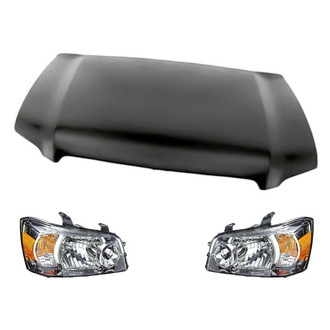 Replacement - 3-Piece Kit (Driver and Passenger Side Headlight Lenses and Housings, Hood Panel) (Standard Line)
