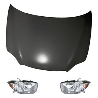 Replacement - 3-Piece Kit (Driver and Passenger Side Headlight Lenses and Housings, Hood Panel) (Standard Line)
