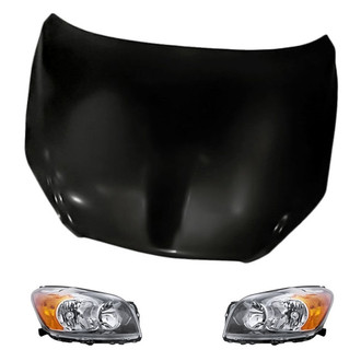 Replacement - 3-Piece Kit (Driver and Passenger Side Headlight Lenses and Housings, Hood Panel) (Standard Line)