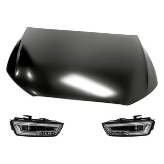 Replacement - 3-Piece Kit (Driver and Passenger Side Headlight Lenses and Housings, Hood Panel) (Standard Line)