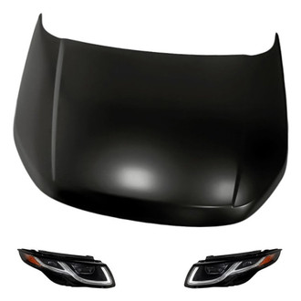 Replacement - 3-Piece Kit (Driver and Passenger Side Headlight Lenses and Housings, Hood Panel) (Standard Line)