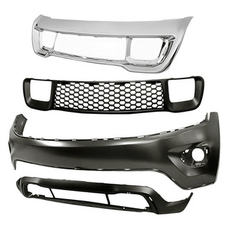 Replacement - 4-Piece (Front Upper and Lower Bumper Cover, Front Bumper Grille, Grille Frame) (Standard Line)