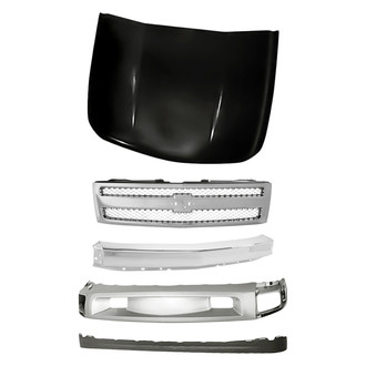 Replacement - 5-Piece (Grille, Front Bumper Face Bar, Front Bumper Deflector, Front Bumper Deflector Extension, Hood Panel) (Standard Line)