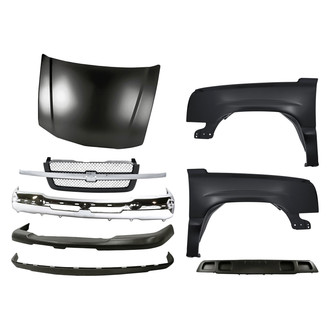 Replacement - 8-Piece (Front Upper Bumper Cover, Front Driver and Passenger Side Fender, Grille, Front Bumper Face Bar, Front Lower Bumper Deflector Extension, Front Bumper Air Deflector, Hood Panel) (Standard Line)