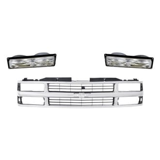 Replacement - 3-Piece (Grille, Front Driver and Passenger Side Turn Signal/Parking Light Lens and Housing) (Standard Line)