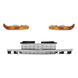 Replacement - 3-Piece (Grille, Front Driver and Passenger Side Turn Signal/Parking Light) (Standard Line)