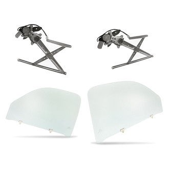 Replacement - 4-Piece (Front Driver and Passenger Side Window Regulator and Motor Assembly, Door Glass) (Standard Line)