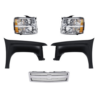 Replacement - 5-Piece Kit (Driver and Passenger Side Headlights, Grille, Driver and Passenger Side Fenders) (CAPA Certified)