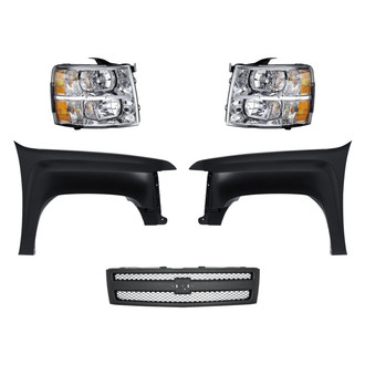 Replacement - 5-Piece Kit (Driver and Passenger Side Headlights, Grille, Driver and Passenger Side Fenders) (CAPA Certified)