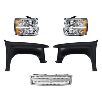 Replacement - 5-Piece Kit (Driver and Passenger Side Headlights, Grille, Driver and Passenger Side Fenders) (CAPA Certified)