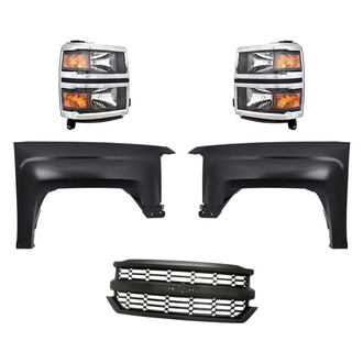 Replacement - 5-Piece Kit (Driver and Passenger Side Headlights, Grille, Driver and Passenger Side Fenders)