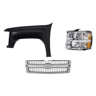 Replacement - 3-Piece Kit (Driver Side Headlight, Grille, Front Driver Side Fender) (Standard Line)