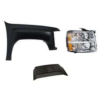Replacement - 3-Piece Kit (Passenger Side Headlight, Passenger Side Hood Scoop Grille, Front Passenger Side Fender) (Standard Line)