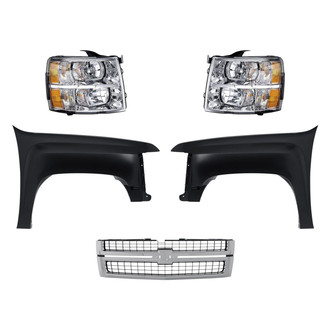 Replacement - 5-Piece Kit (Driver and Passenger Side Headlights, Grille, Driver and Passenger Side Fenders) (CAPA Certified)