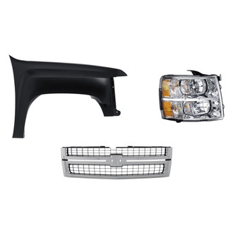 Replacement - 3-Piece Kit (Passenger Side Headlight, Grille, Front Passenger Side Fender) (CAPA Certified)