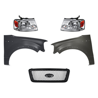 Replacement - 5-Piece Kit (Driver and Passenger Side Headlights, Grille, Driver and Passenger Side Fenders) (Standard Line)