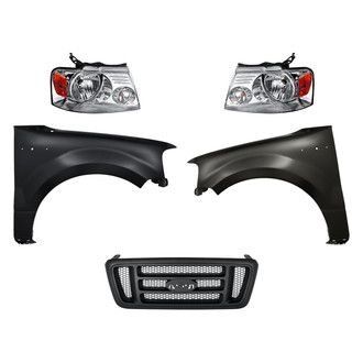 Replacement - 5-Piece Kit (Driver and Passenger Side Headlights, Grille, Driver and Passenger Side Fenders) (Standard Line)