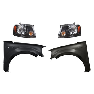 Replacement - 4-Piece Kit (Driver and Passenger Side Headlights, Driver and Passenger Side Fenders) (Standard Line)