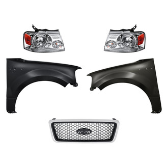 Replacement - 5-Piece Kit (Driver and Passenger Side Headlights, Grille, Driver and Passenger Side Fenders) (Standard Line)